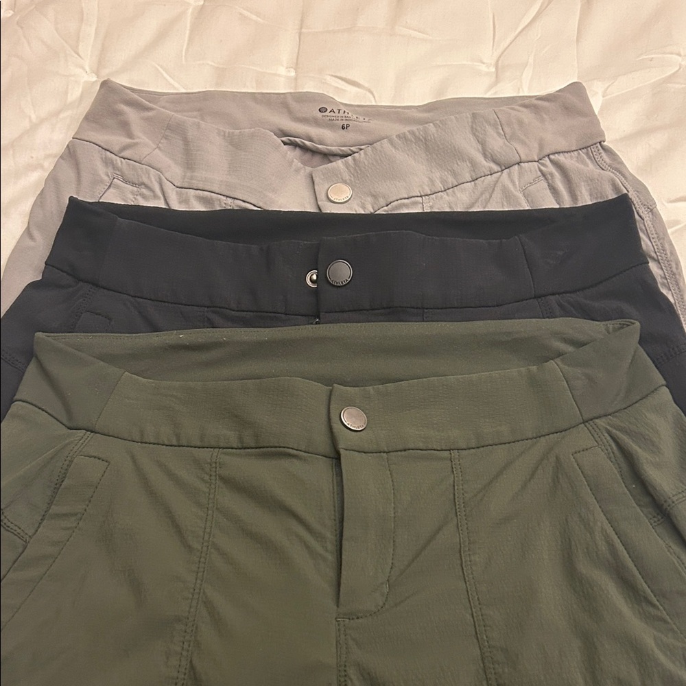 Athleta Women's Pants Trio - Gray, Black, Olive Green size 6 petite